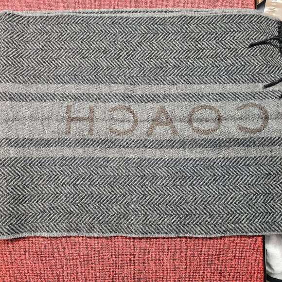 Coach Wool Cashmere Scarf Herringbone & Stripe With Fringe 12"x66" Quiet Luxury - Picture 8 of 9